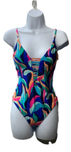 La Blanca Women’s Painted Leaves Reversible Plunge One Piece 4 Swimwear LB3ZP09