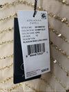 Adrianna Papell Women's Long Beaded Blouson Gown Size 12 Champ/Gold V-Neckline
