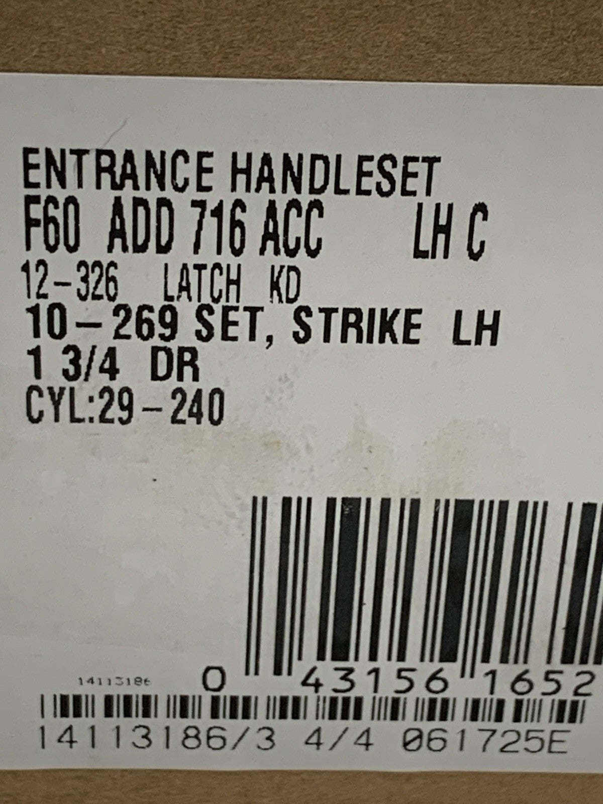 SCHLAGE Entrance Handleset F-Series F60 ADD 716 ACC 12-326 with Accent Lever