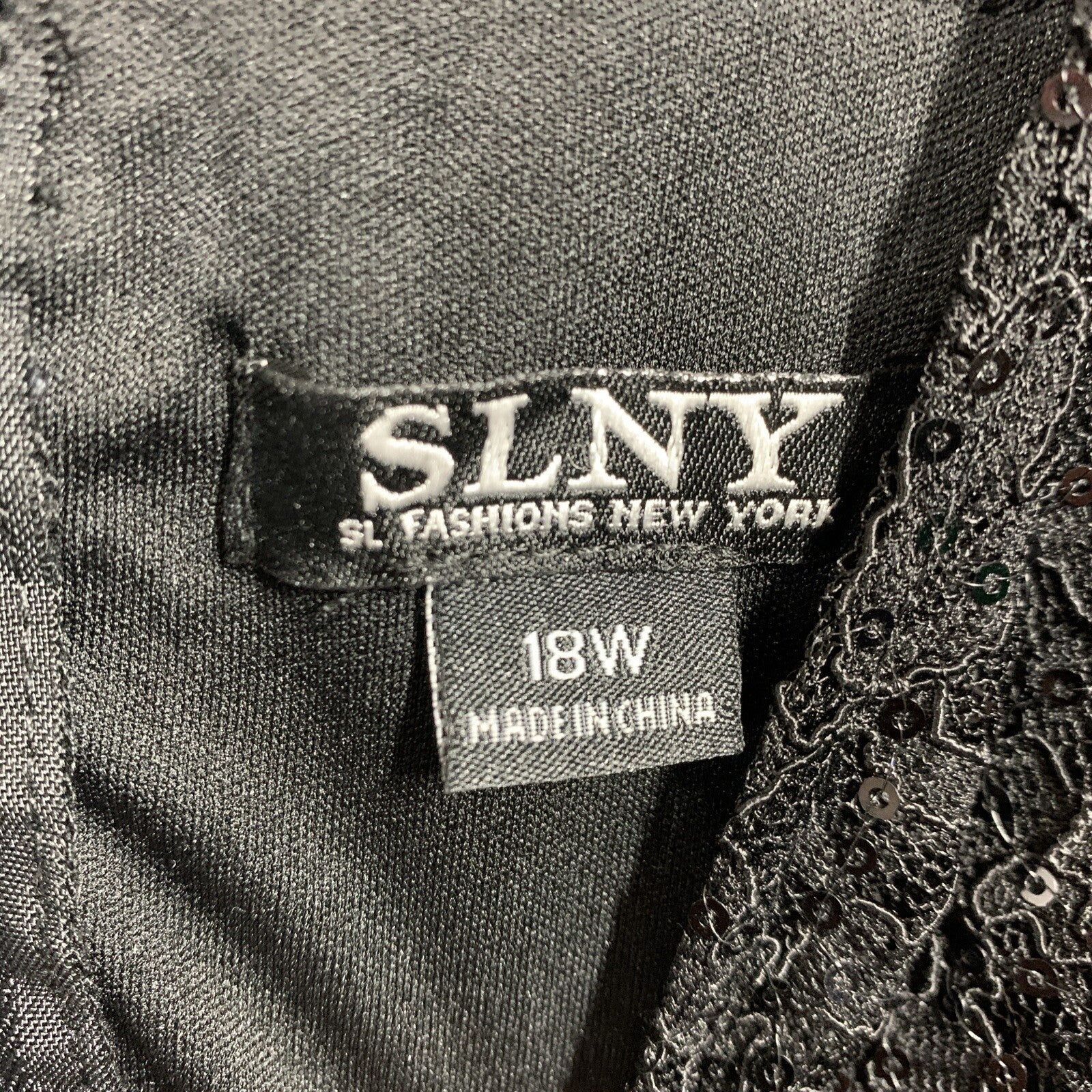 Slny Women's Sequined Lace Short Sleeve Midi A-Line Formal Dress Size 18W Black