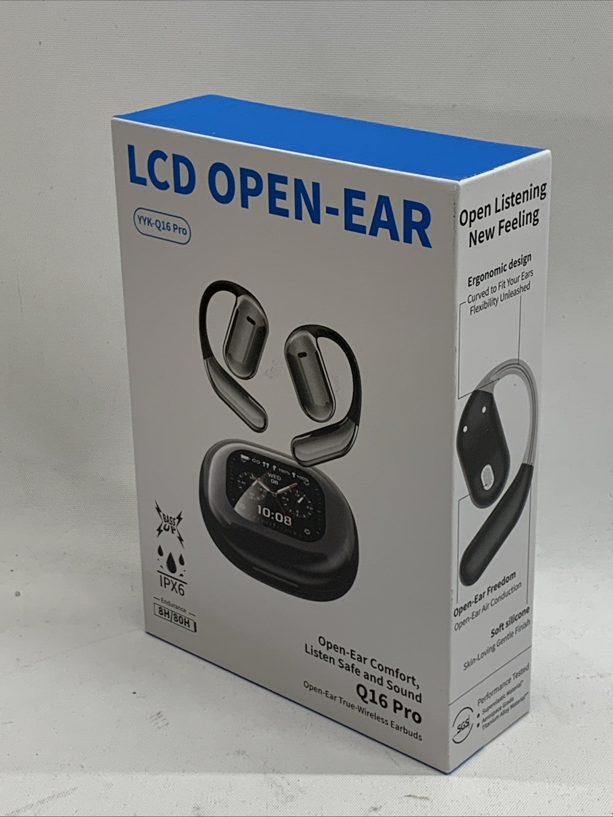 YYK-Q1 Q16 Pro LCD Open Ear Earbuds True Wireless LCD Open Earphones Lightweight