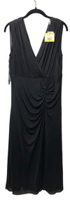 Black Anne Klein sleeveless midi dress with V-neck and empire waist, size MD, from The Family Flips.