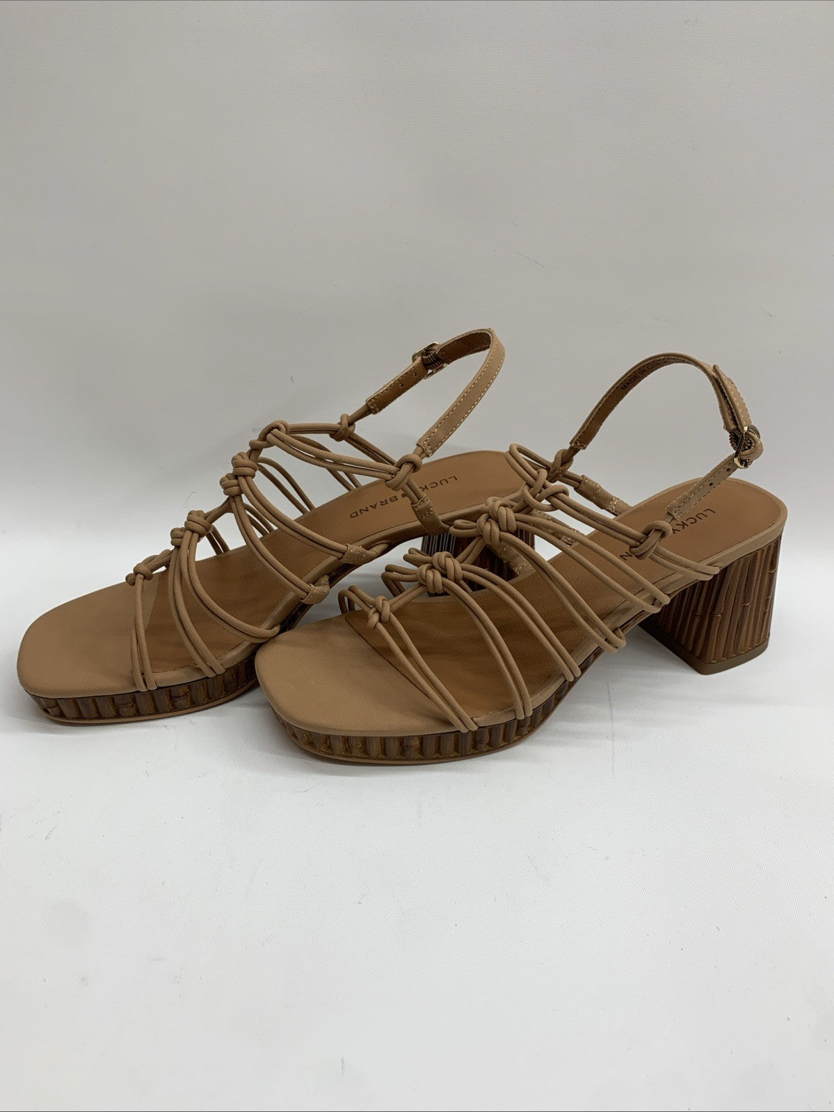 Lucky Brand Womens Bassie Buckle Faux Leather 0310LK1650 Heels Shoes Tan 6.5M