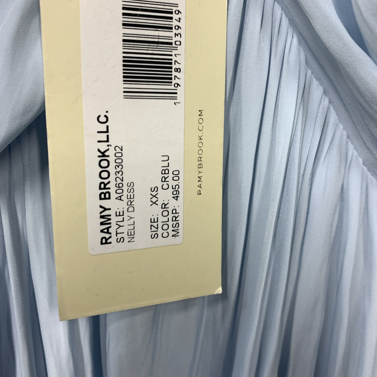 Ramy Brook Dress Satin Tiered Ruffle Baby Blue Nelly Smocked Dress XXS V-Neck