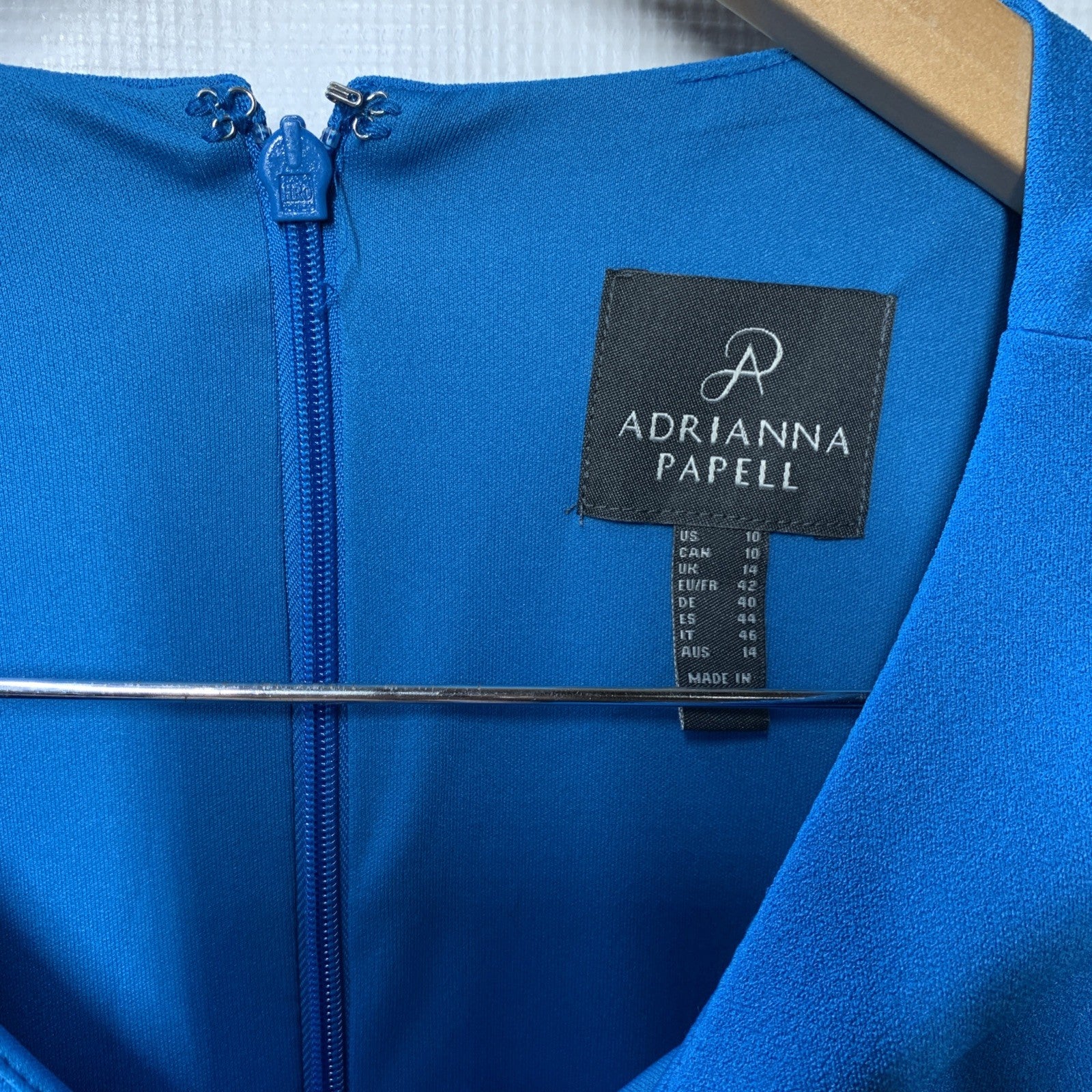 Adrianna Papell Women's Knit Crepe Tie Waist Sheath Size 10 Blue Coast Zip Back