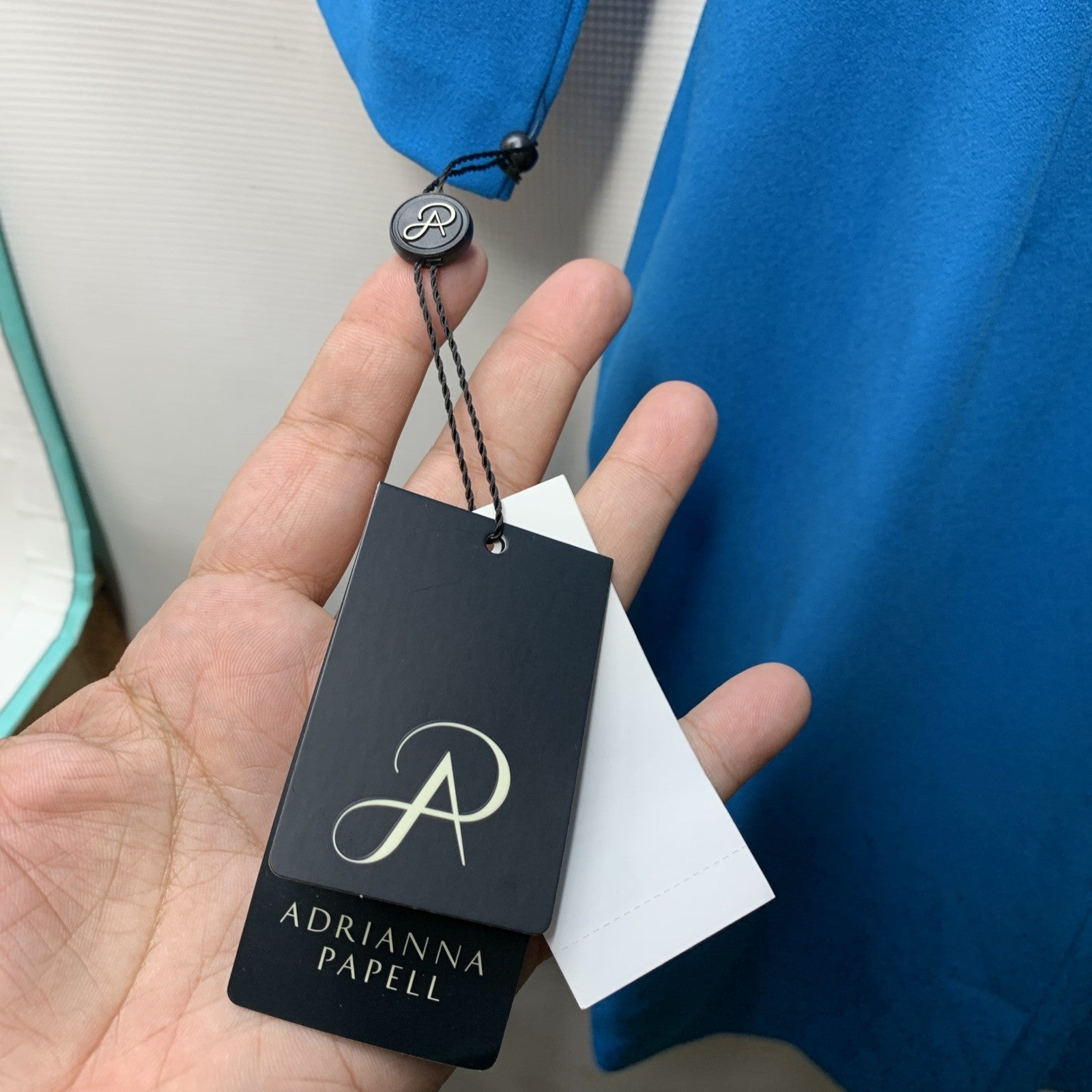 Adrianna Papell Women's Knit Crepe Tie Waist Sheath Size 10 Blue Coast Zip Back