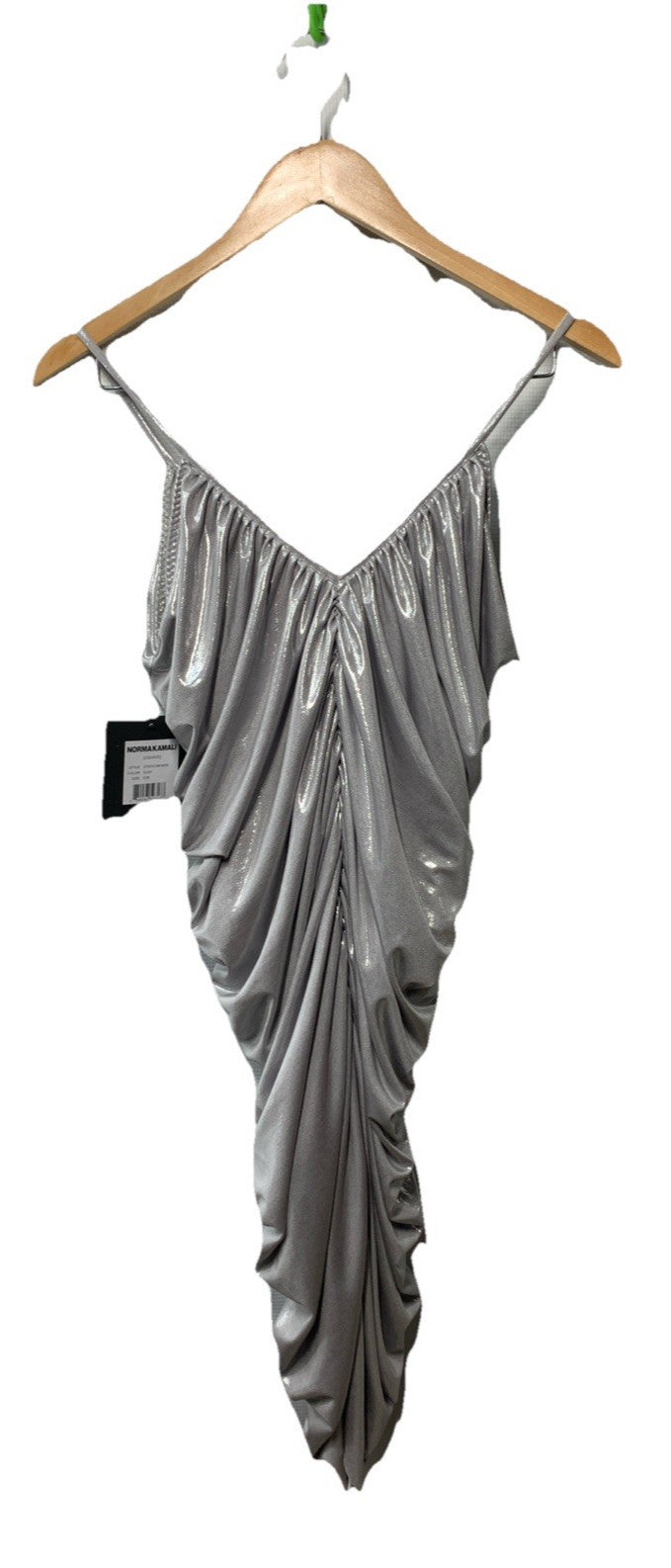 Norma Kamali Women's Silver Ruched V-Neck Mini Dress Evening Party Size S/36