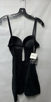 Black women's thong shapewear with tummy control and low back U plunge design, size S, from The Family Flips.