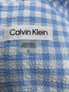 Calvin Klein Size 6 Blue Gingham Sleeveless Front Knot Midi Dress Ruffle V-neck