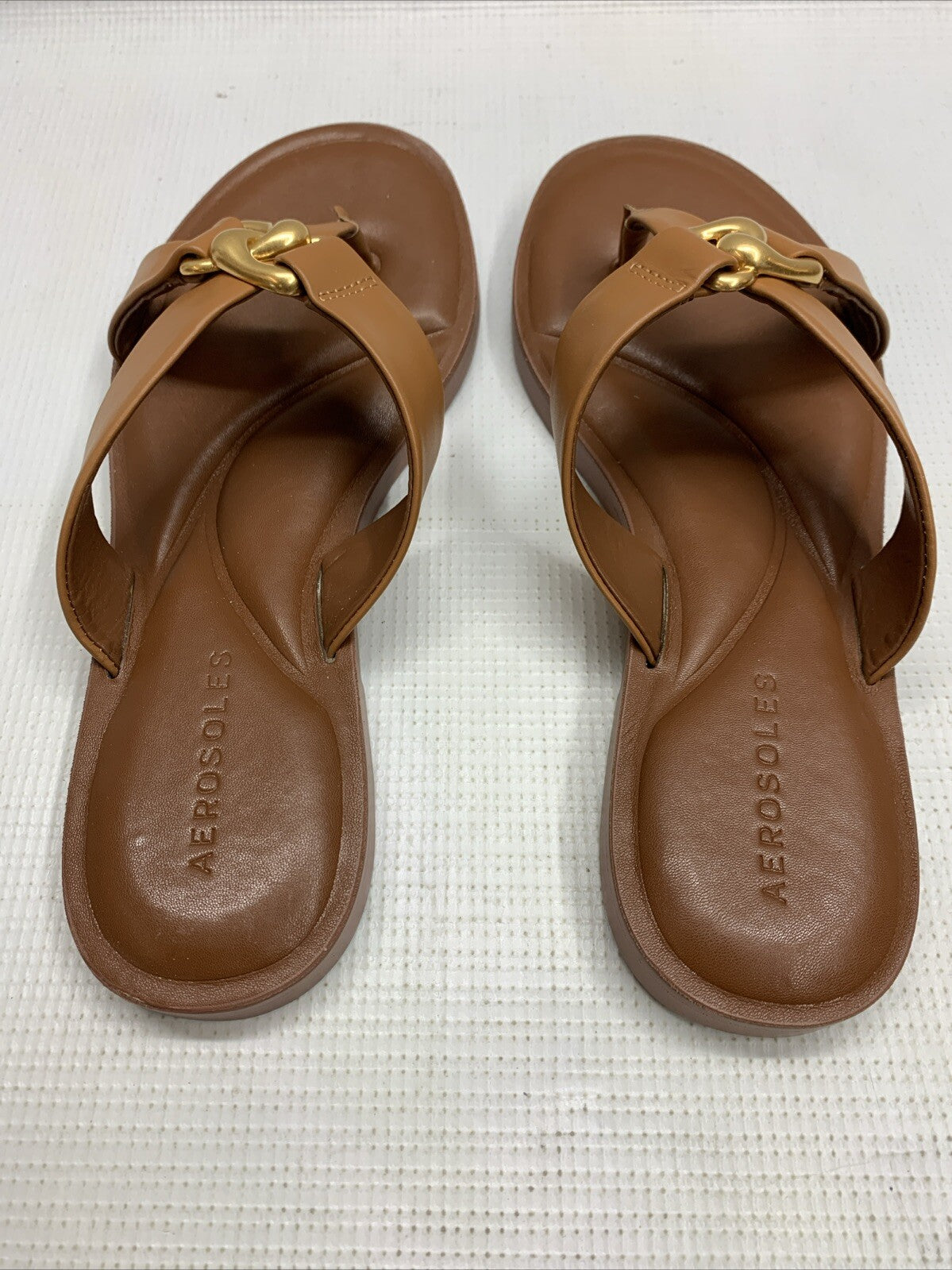 Aerosoles GAIA Tan Leather 293 Sandal Size 6.5M Open Toe Crisscross Strap Slipon