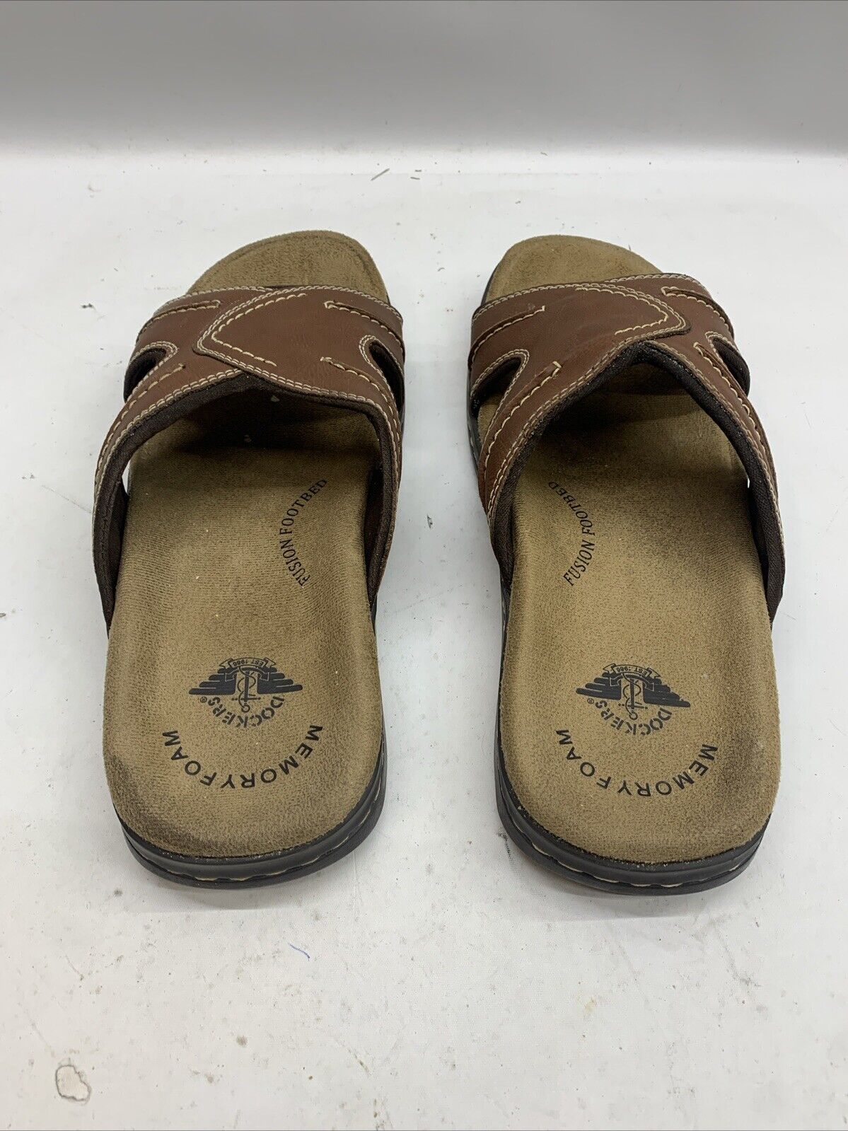 Man's Sandals Dockers Sunland 9W Brown Open Toe 90-21397 Slip On Casual Slide