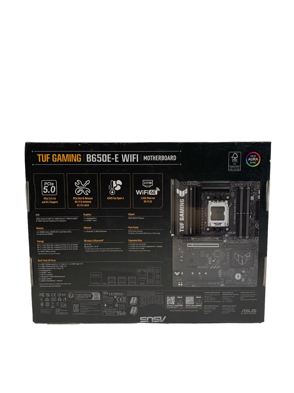 ASUS TUF GAMING B650E-E WIFI AMD AM5 B650 ATX motherboard, 8+2+1 80A DrMOS stage