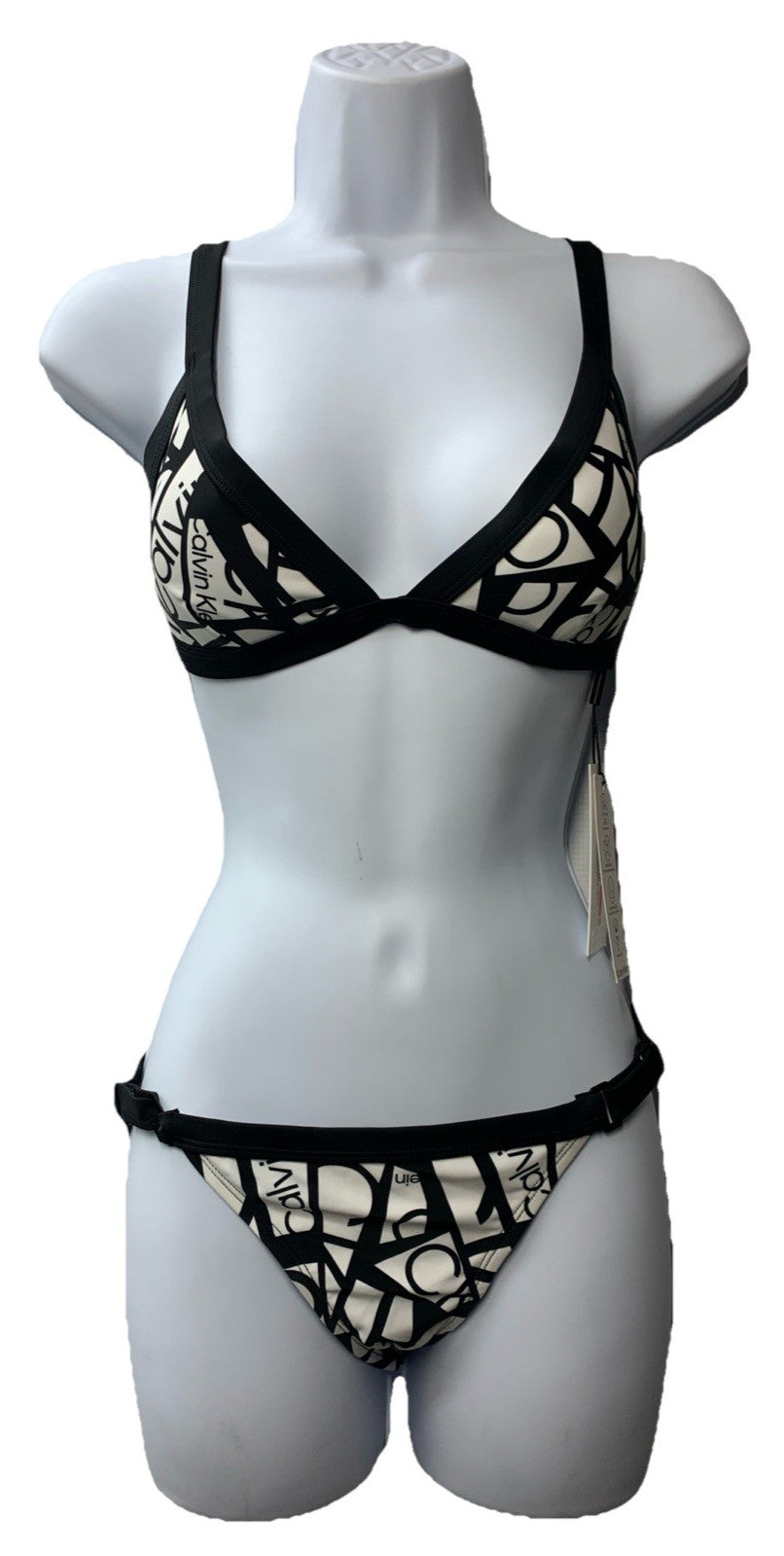Calvin Klein Women's Low Waisted Elastic Logo Triangle Bikini Set Size XS Black