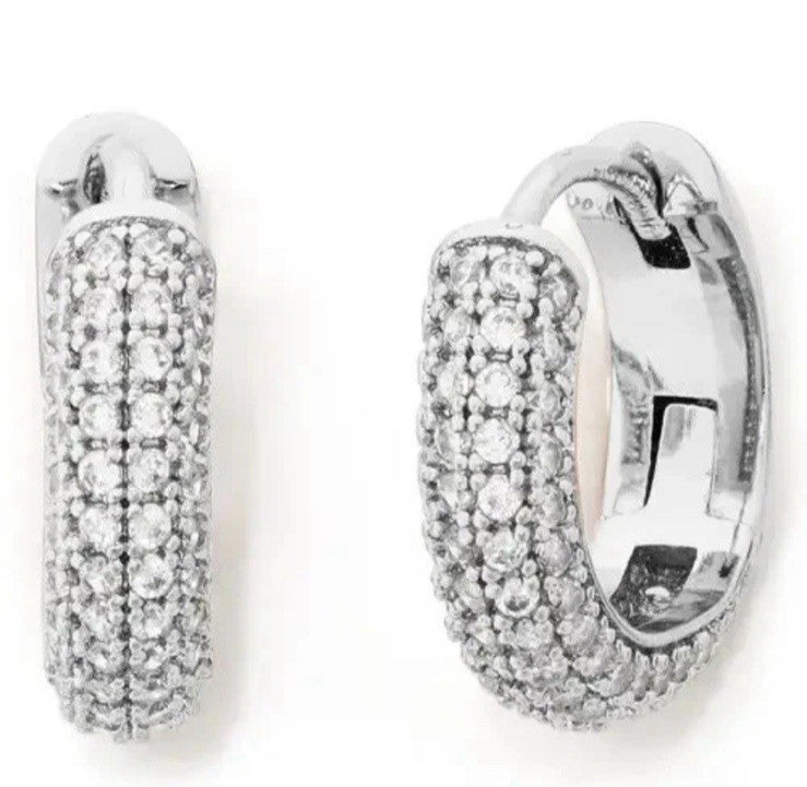 Kate Spade New York WBRUH996-SLVR Silver Tone Small Pavé Huggie Hoop Earrings