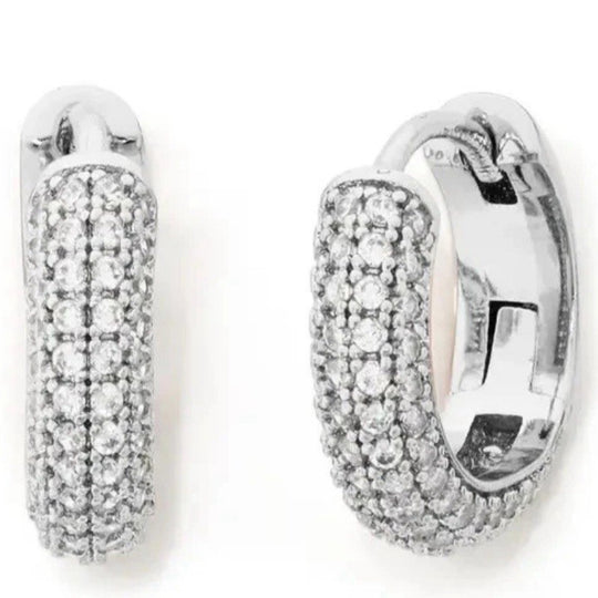 Kate Spade New York WBRUH996-SLVR Silver Tone Small Pavé Huggie Hoop Earrings