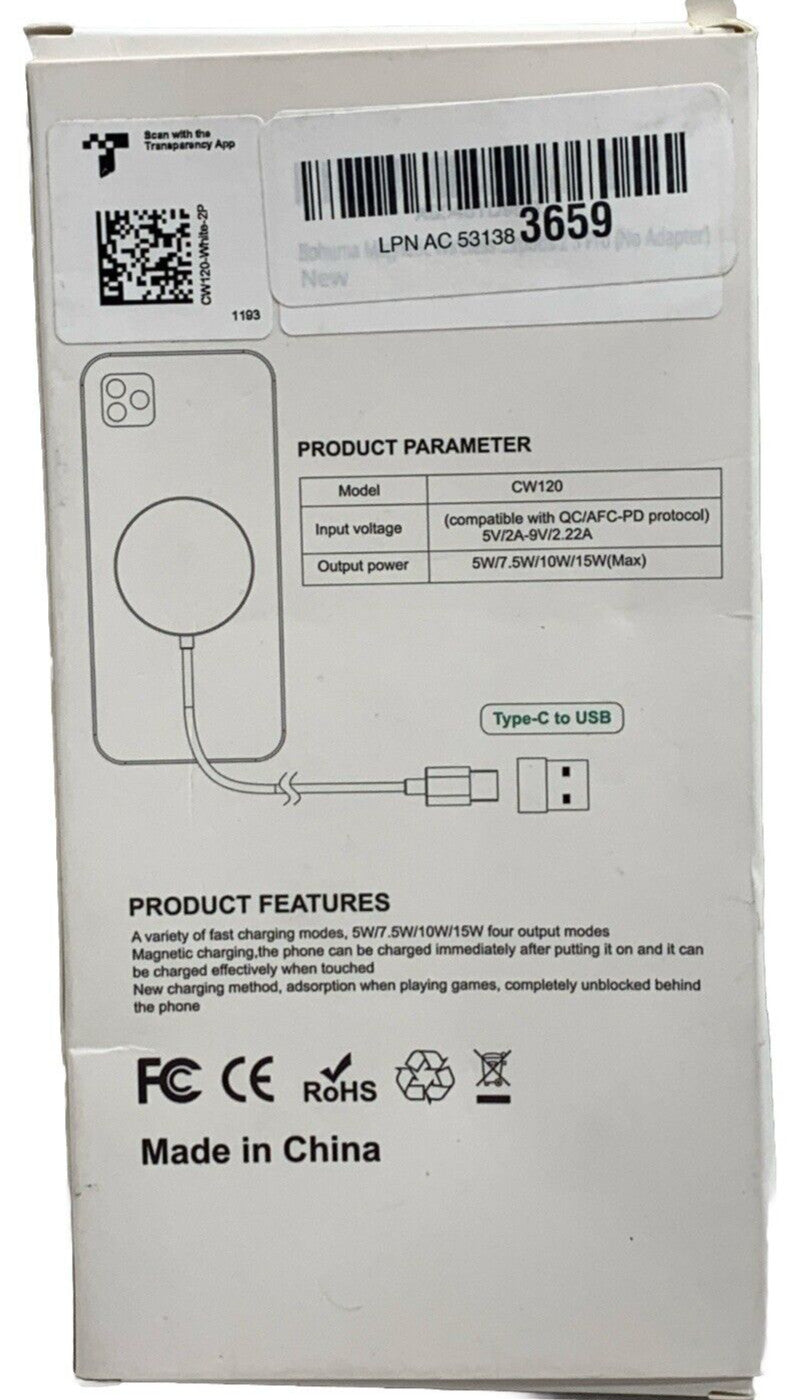 2 Pack Magnetic Fast Wireless Charger CW120 Intelligent Magnetic Alignment White