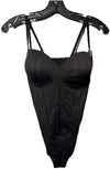 Black Maidenform DMS131 firm control tummy shapewear bodysuit with multiway thong design, large size, shown on a hanger.
