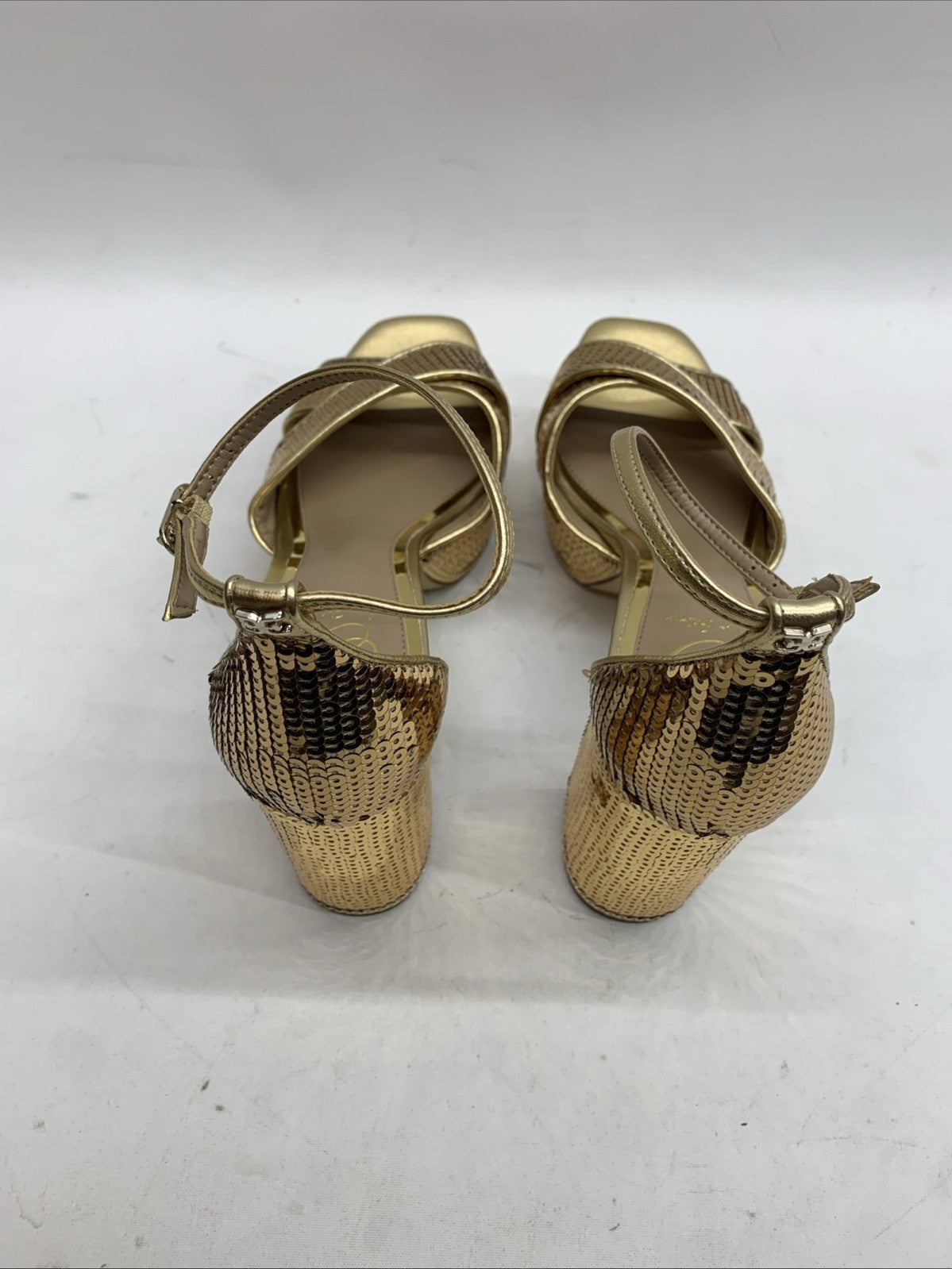 Sam Edelman Jullian2 Women's Platform Gold Sequins 8.5 M Open Toe Heel Sandal