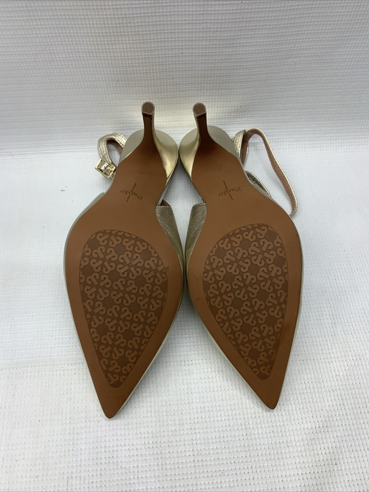 Linea Paolo Women's Chantal Slingback Heels Shoes Size 8.5M Gold Pointed Toe