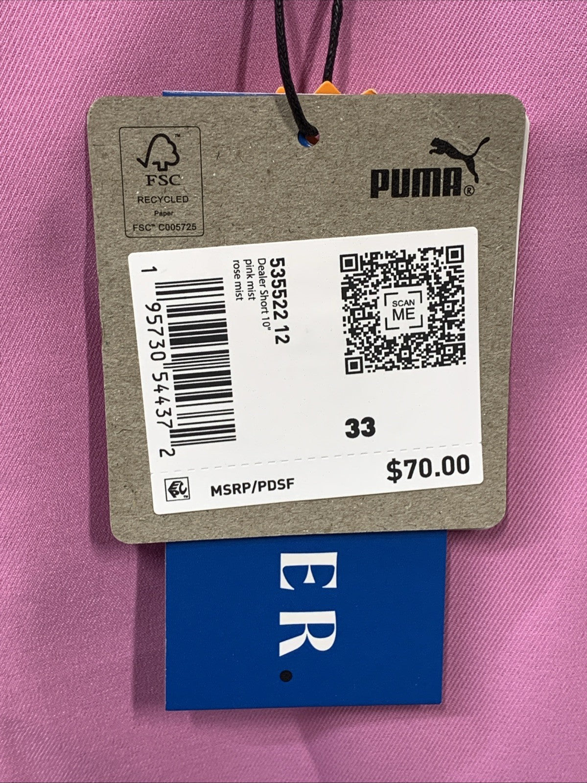 Puma Dealer Golf Short Pink Mist Size 33 Inseam 10