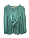 GRACE KARIN Elegant V Neck Peplum Tops Tie Front Long Bell Sleeve Size XL Teal
