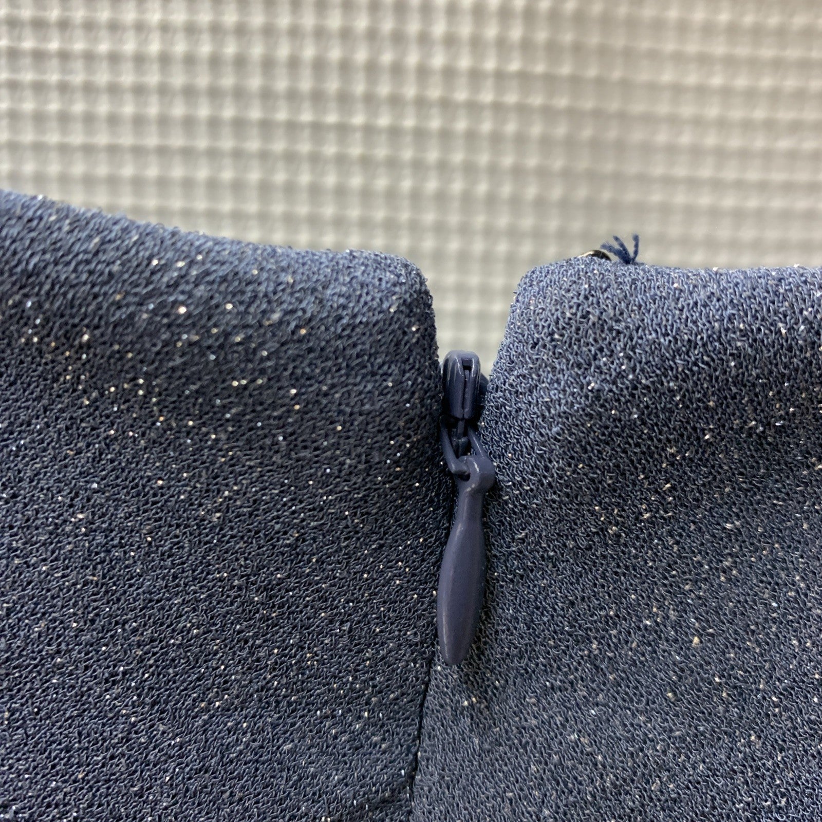 Adrianna Papell Women's Metallic Knit Draped Dress Steel Blue Square Neck Size 6