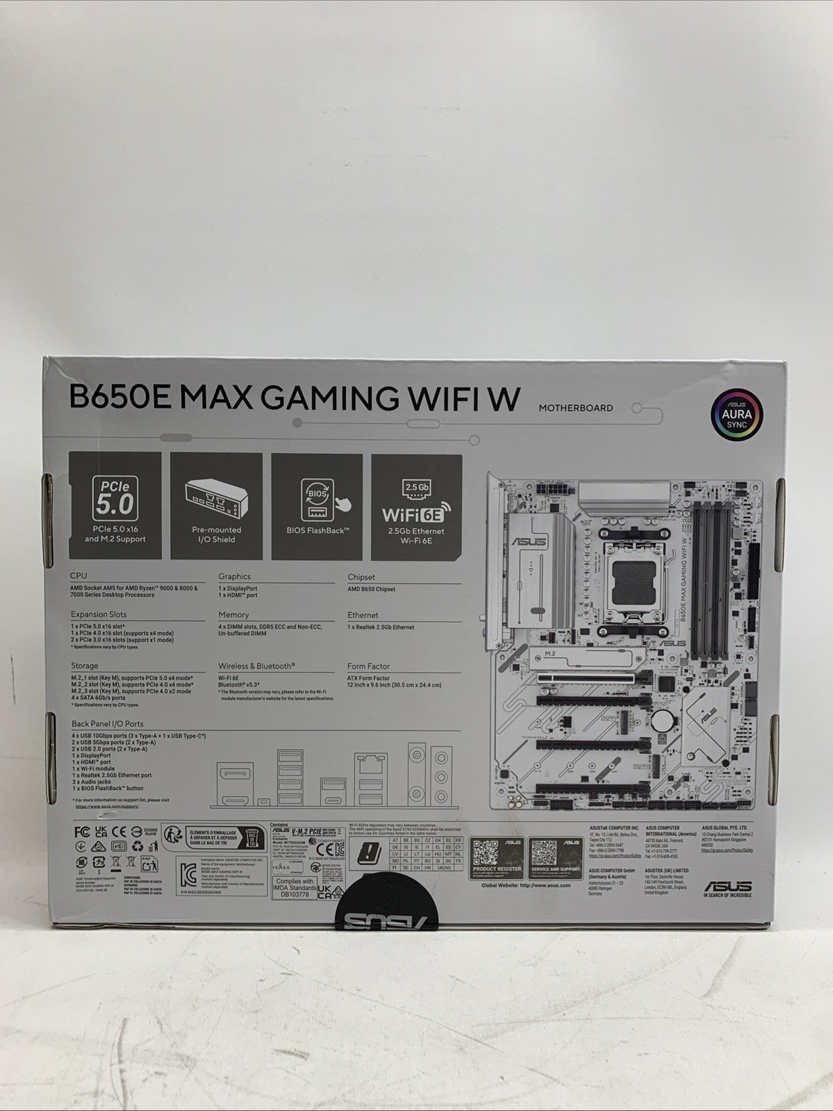 ASUS B650E MAX Motherboard GAMING WIFI W - AMD B650 AM5, PCIe 5.0, ATX  White