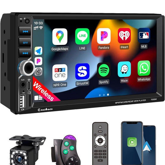 7' Digital Screen Wireless Apple CarPlay Double Din Car Stereo Player 7035W-Play