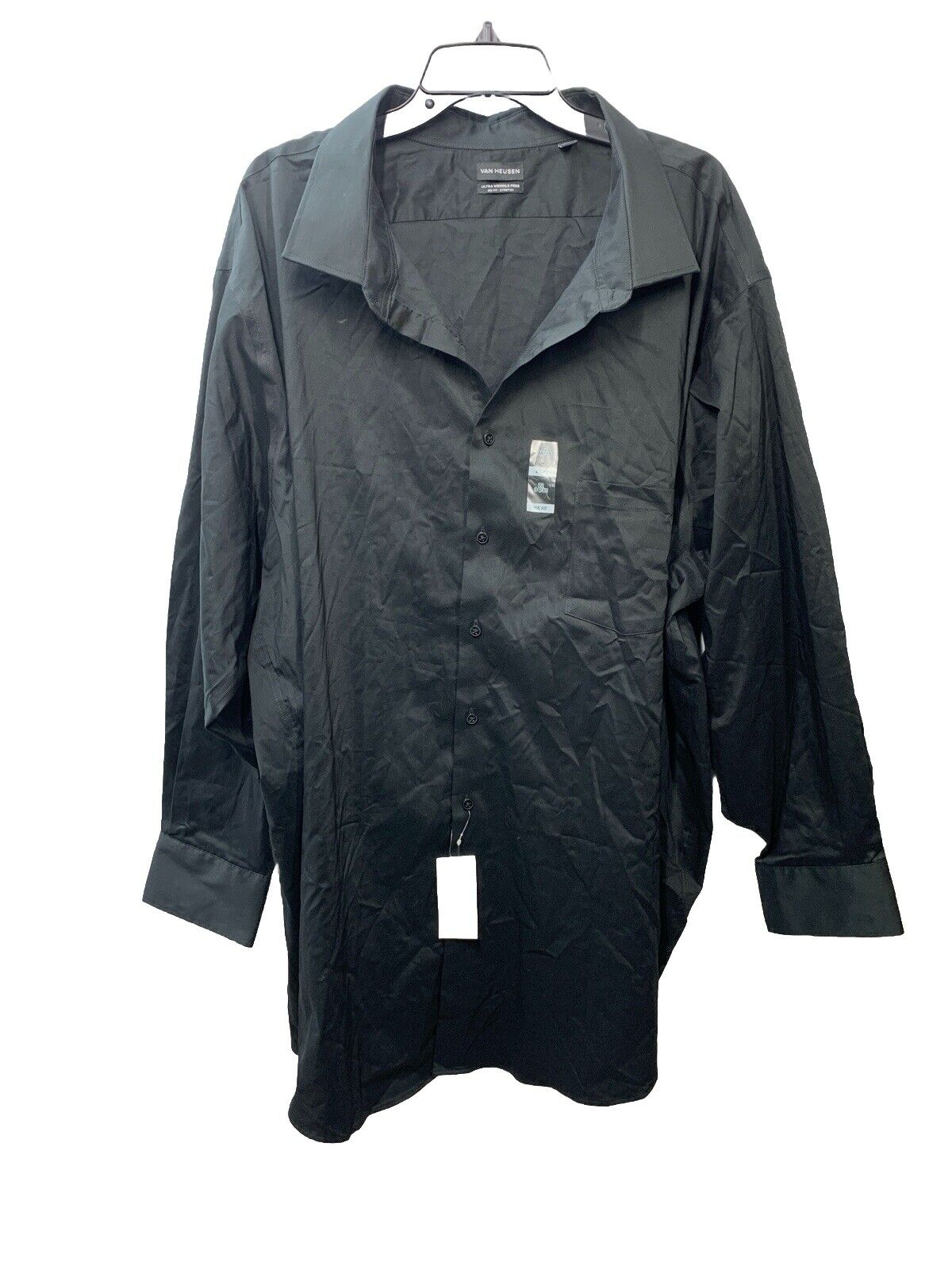 Van Heusen Black Button Up Stain Shield Big Fit Stretch Shirt Mens Size 22 34/35