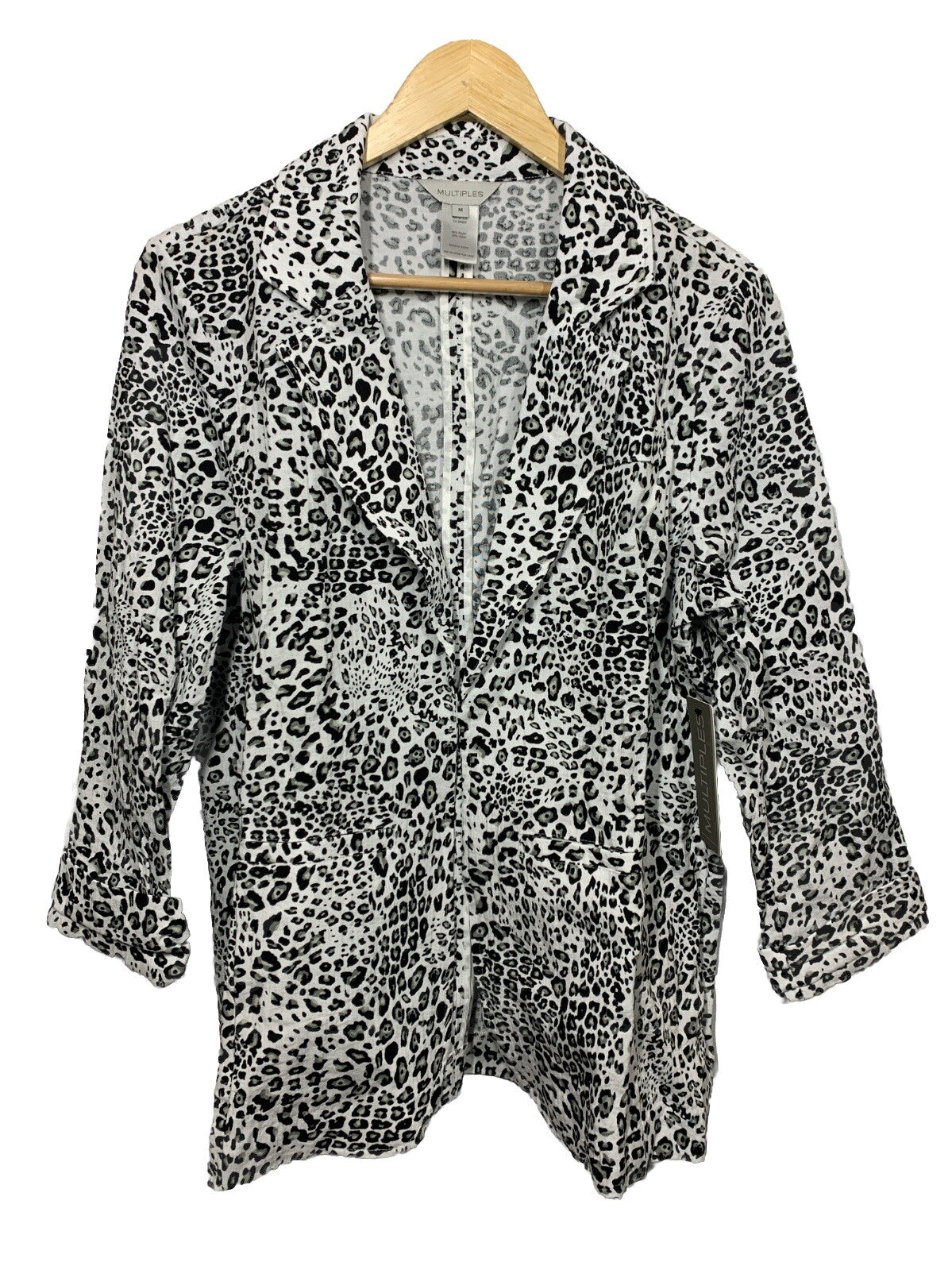 MULTIPLES Women's Tucked Cuff Three Quarters Sleeve Lapel Front Jacket Size M