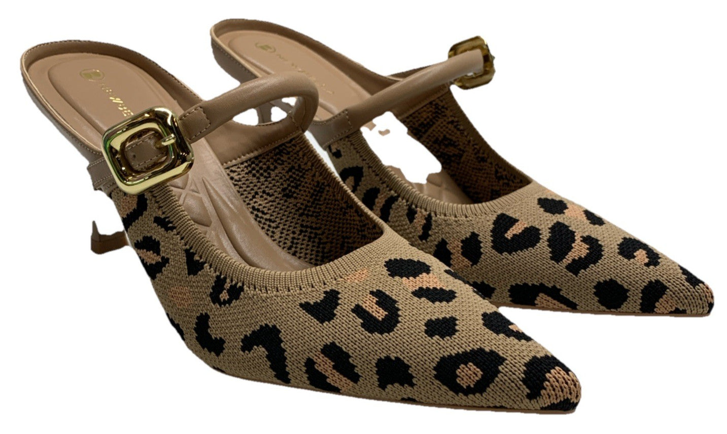 Newbella Mousse FIT Women's Pointed Toe Heel Sandals Mules Shoe Leopard Print 8