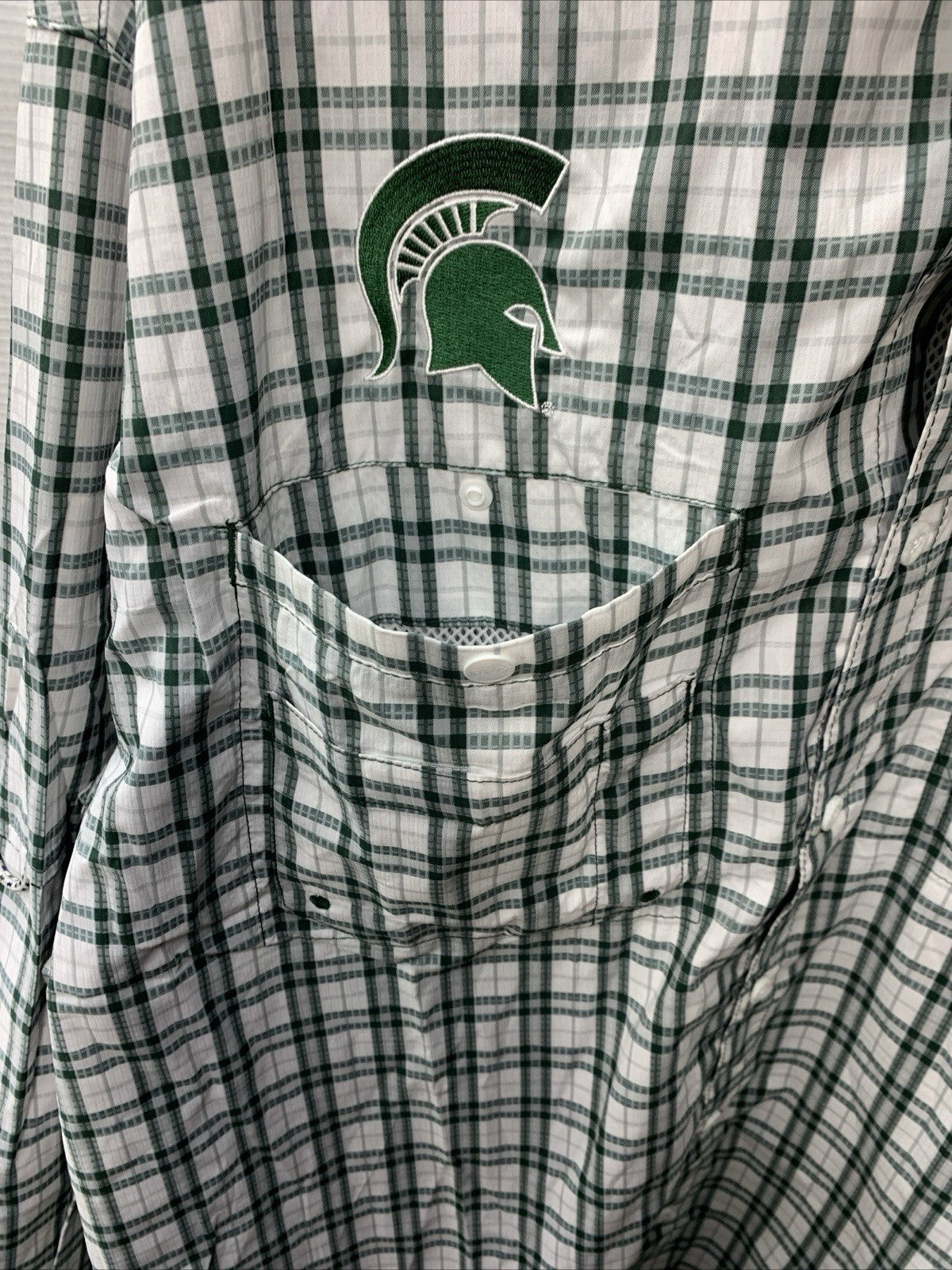 Columbia Button-Down Long Sleeve Polyester Shirt, Mens, Michigan State Size 2XL