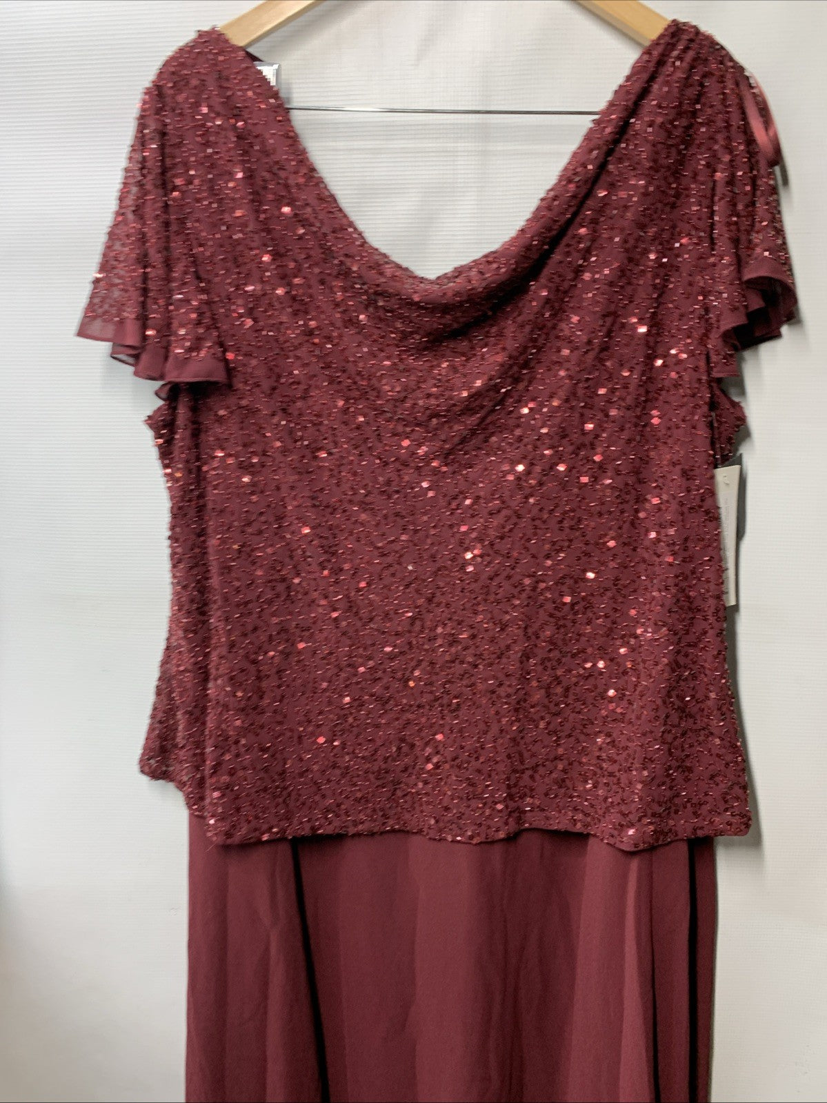 J Kara Women's Beaded Cowl Neck Flutter Sleeve Dress Cranberry Plus Size 22W