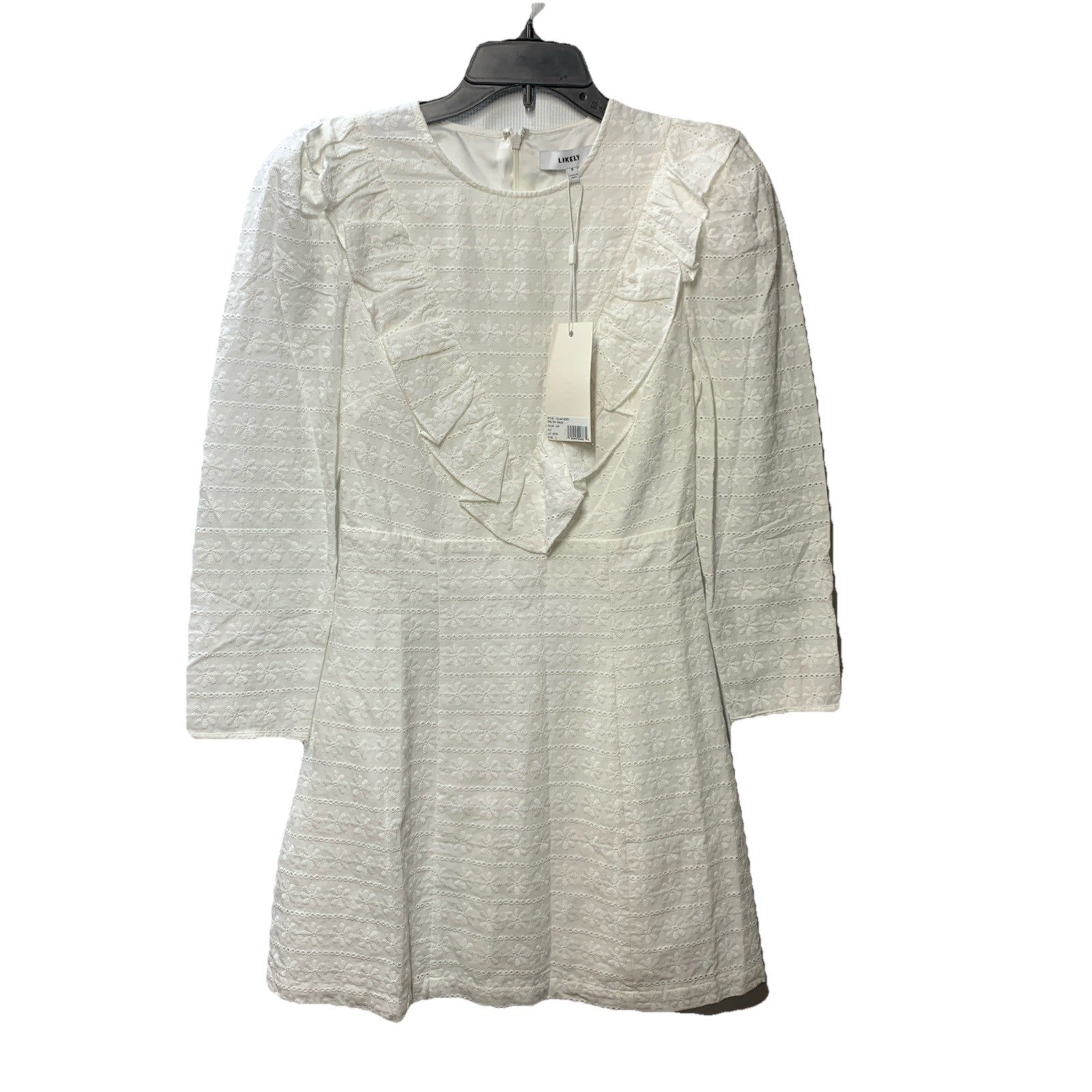 Likely Women's Emelynn Dress White Mini Cute 3/4 Sleeve Ruffle Casual Size 4