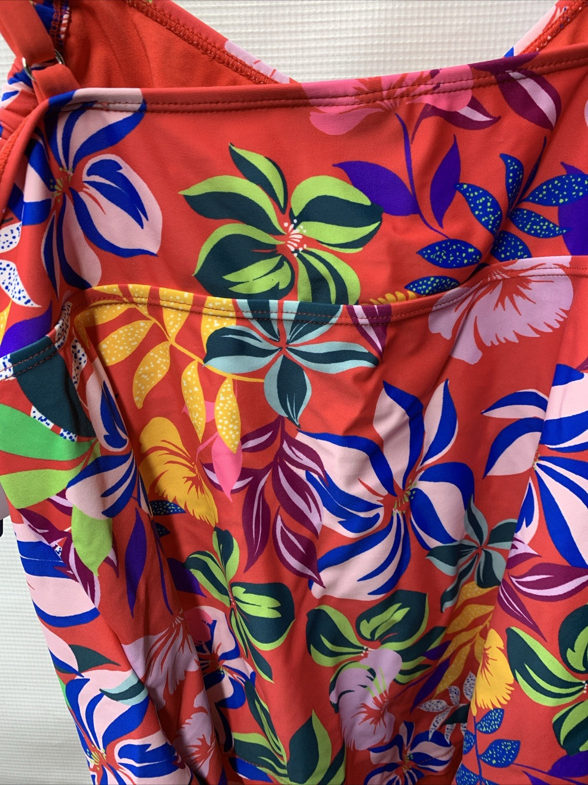 Women's Caribbean Joe Floral Tankini Swim Top RL2SP31 Size 14 Pull On Stretchy