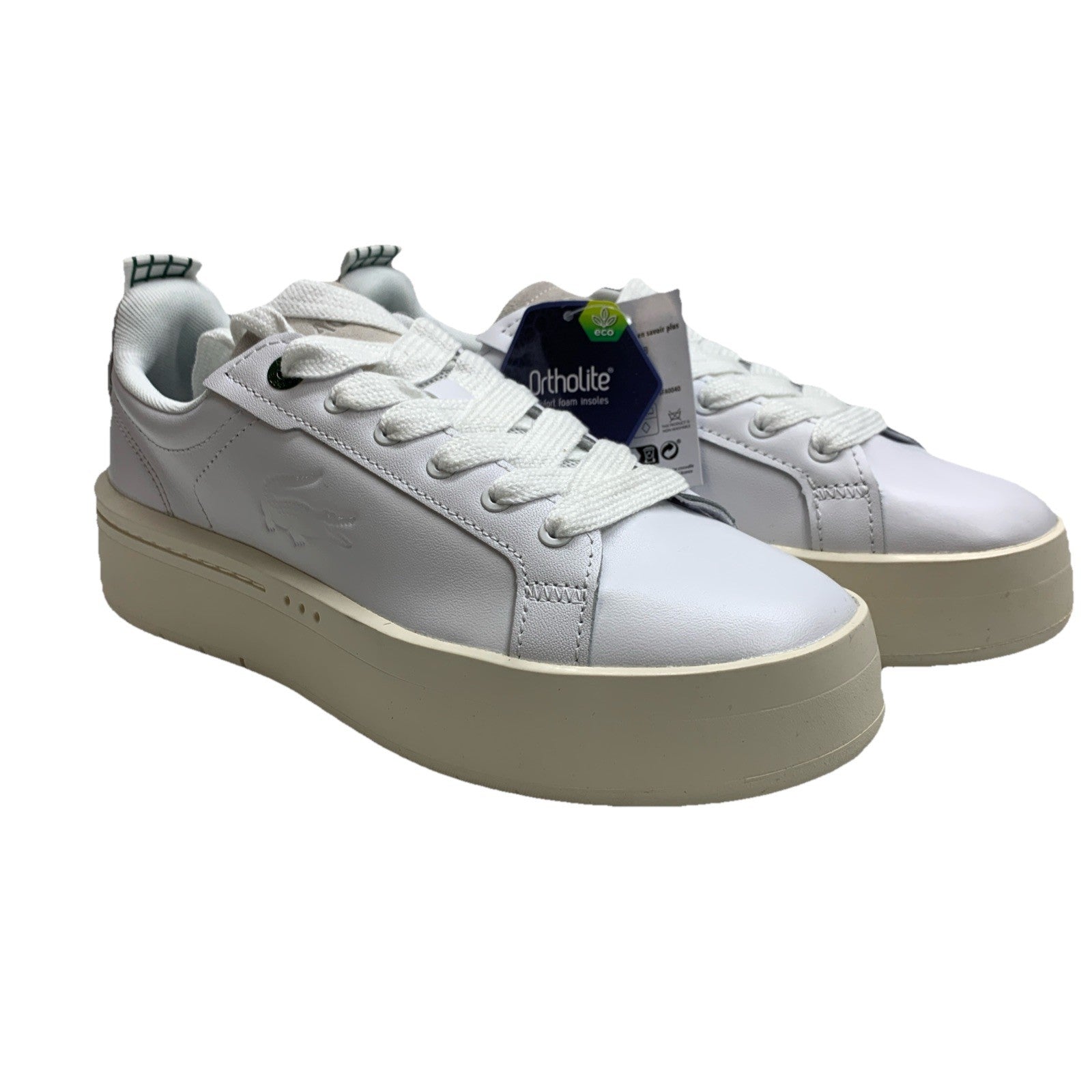 Lacoste Women's Carnaby Platfrom Sneaker White/Off White Lace-up Shoes Size 8.5