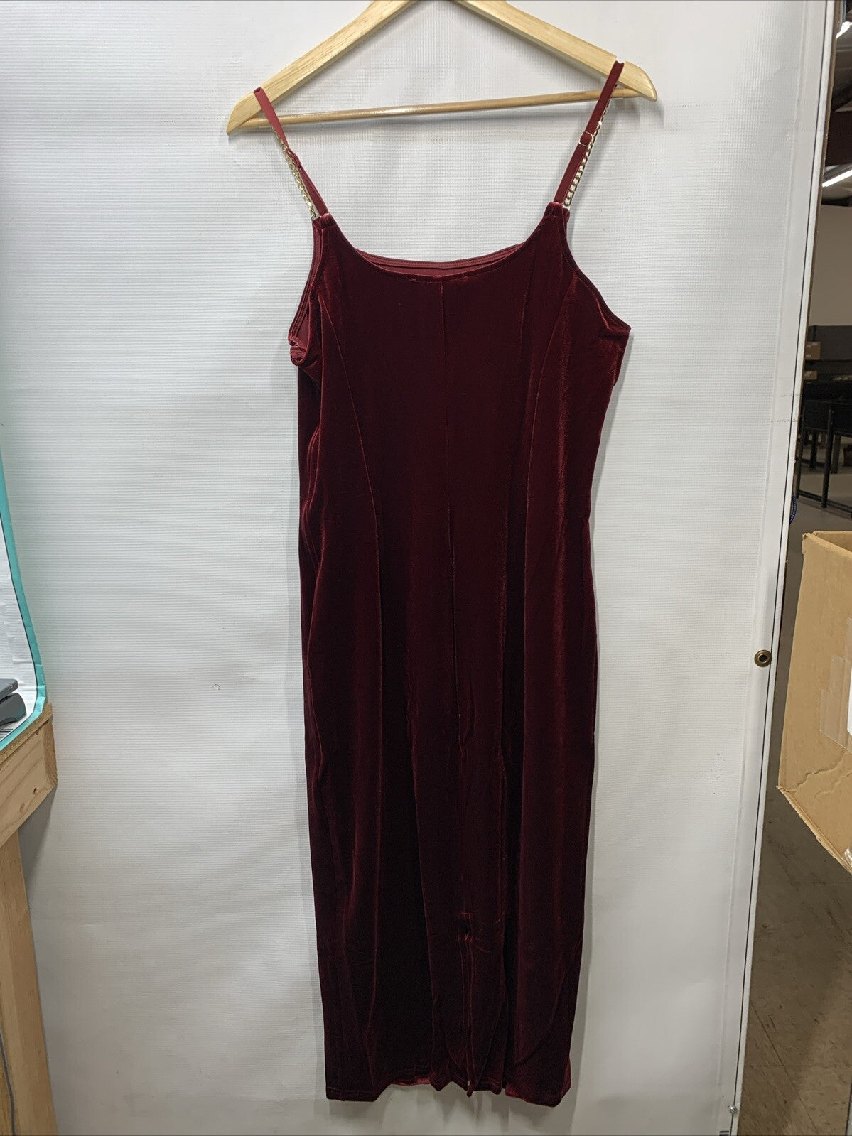 Grace Karin Spaghetti Strap Back Slit Velvet Cocktail Party Midi Dress - Sz L