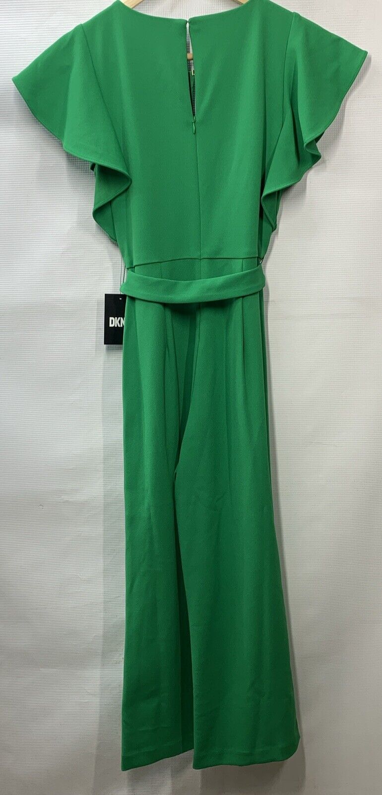 DKNY Womens Navy Flutter Sleeve Keyhole Neck Cropped Jumpsuit Green Size 2P