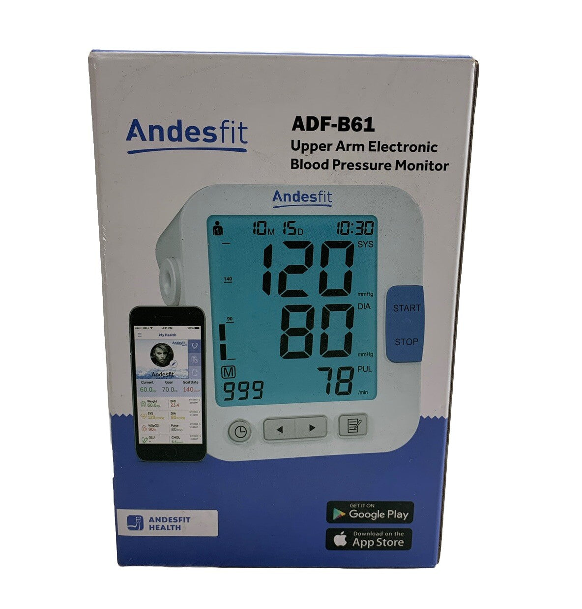 Andesfit High Accuracy ADF-B61 Upper Arm Electronic Blood Pressure Monitor White