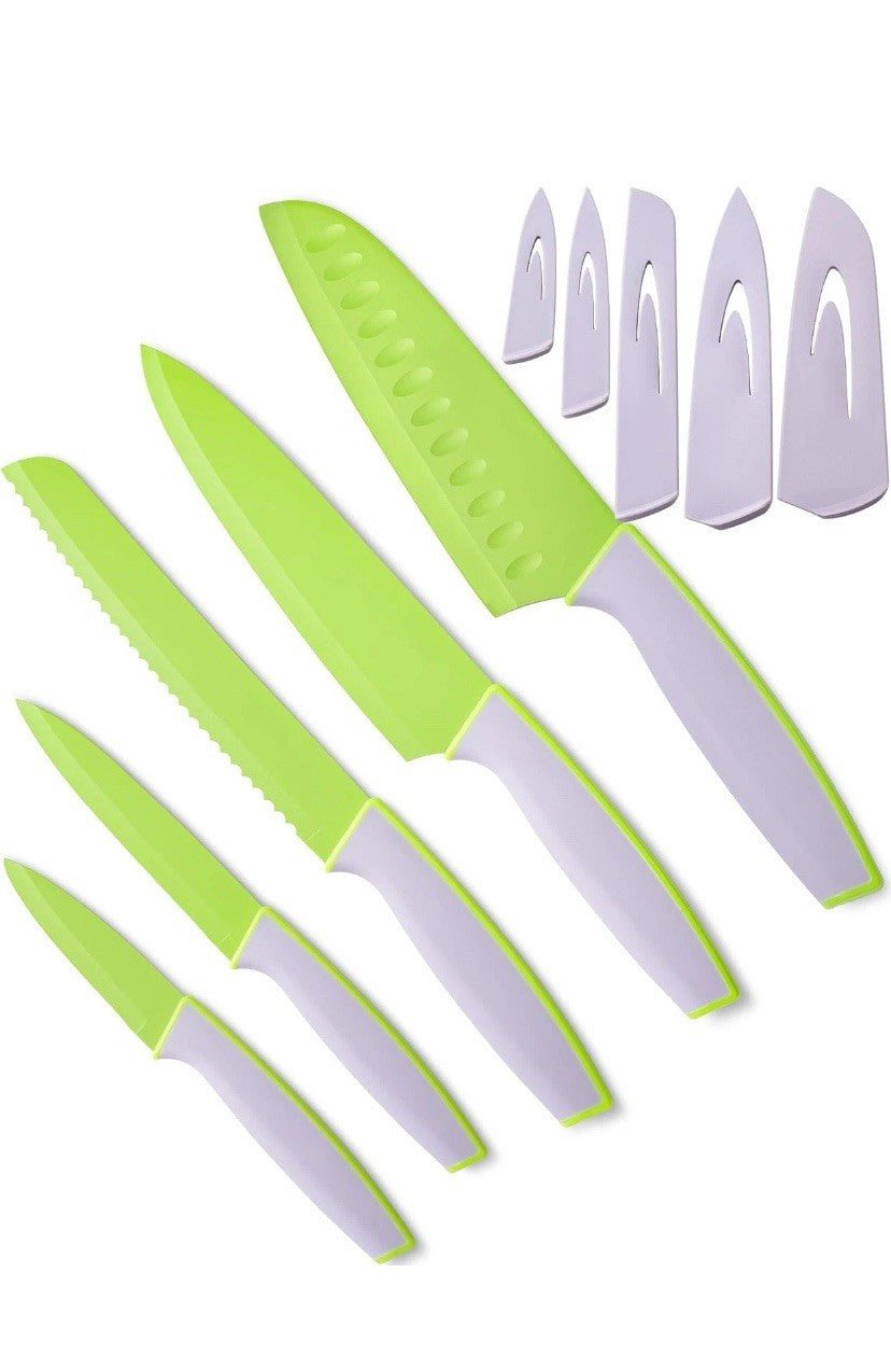 Kitchen Chef Knife Set with Blade Guards for Meat Cutting Home Cooking - 5 Piece