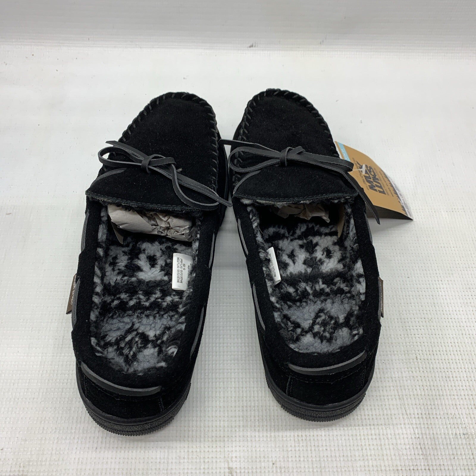 MUK LUKS Paul Printed Berber Suede Moccasin Men's Slipper Black Size 10 Casual