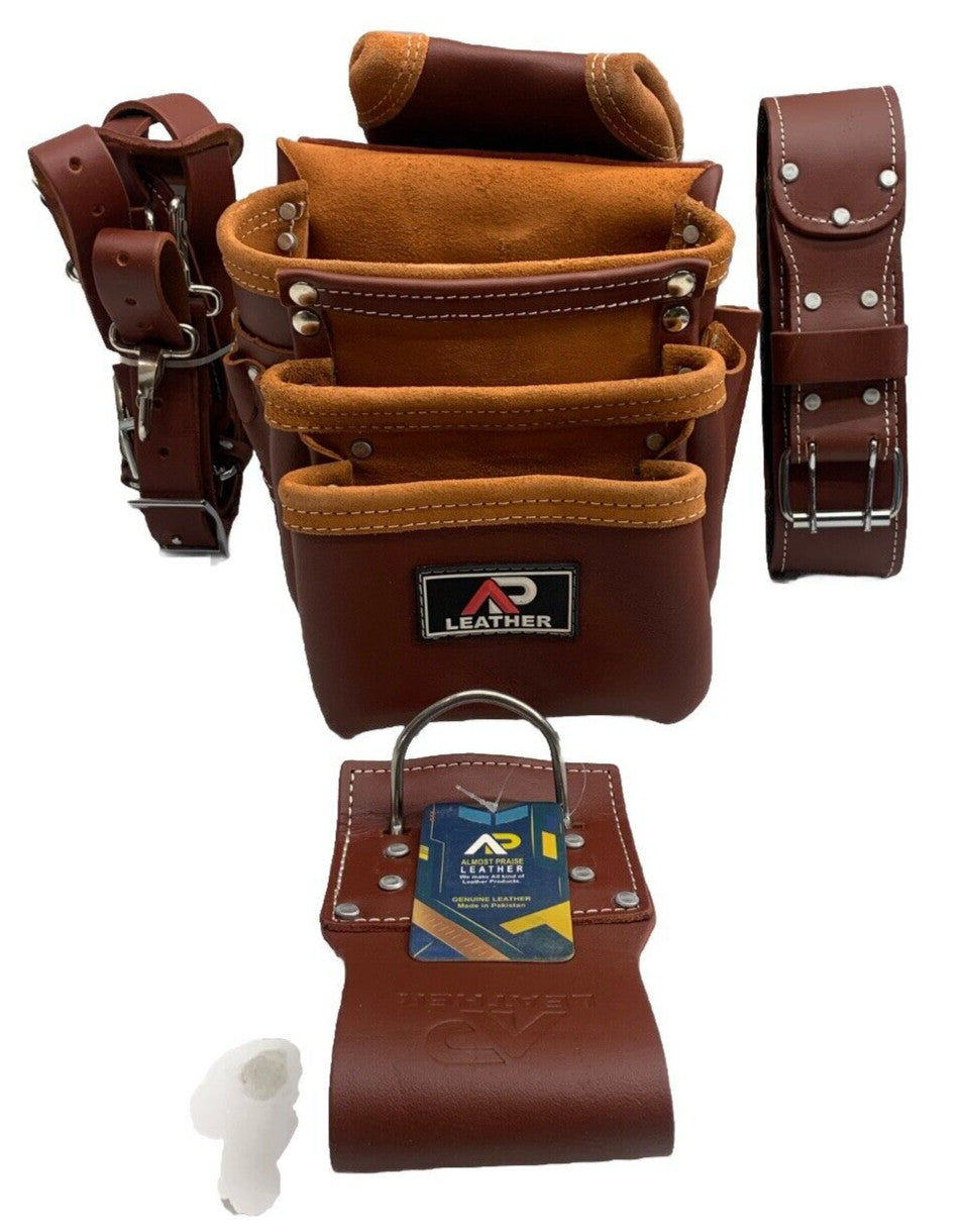 AP-LEATHER PRO-19 100% Genuine Full Grain Leather Tool Belt/Pouch/suspenders