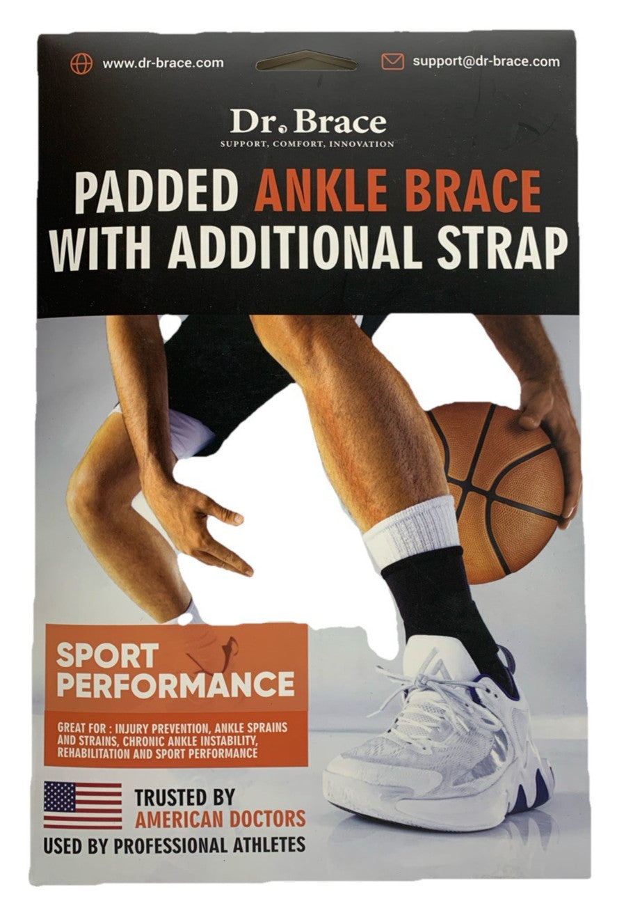 Dr. Brace Padded Ankle Brace Support Large Breathable with Additional Strap