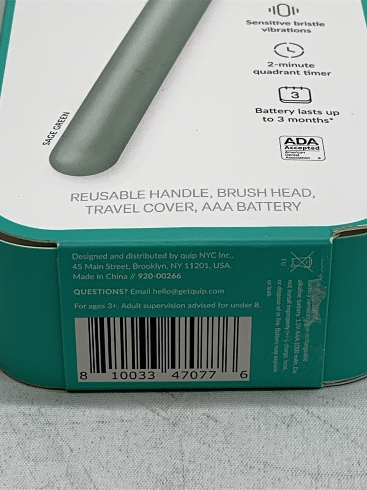 Quip Sonic Toothbrush Soft Bristles 2-minute timer with Replaceable Brush Head