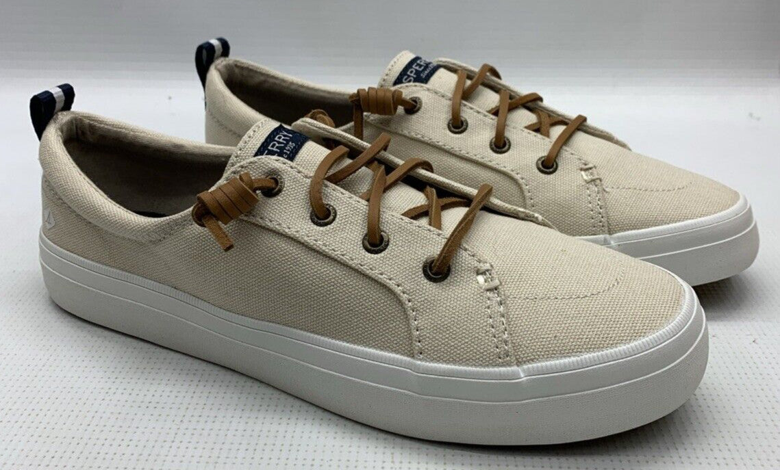 Sperry Womens Crest Vibe Linen Sneaker Oat Size 9.5 Lace-up Shoes Classic Casual