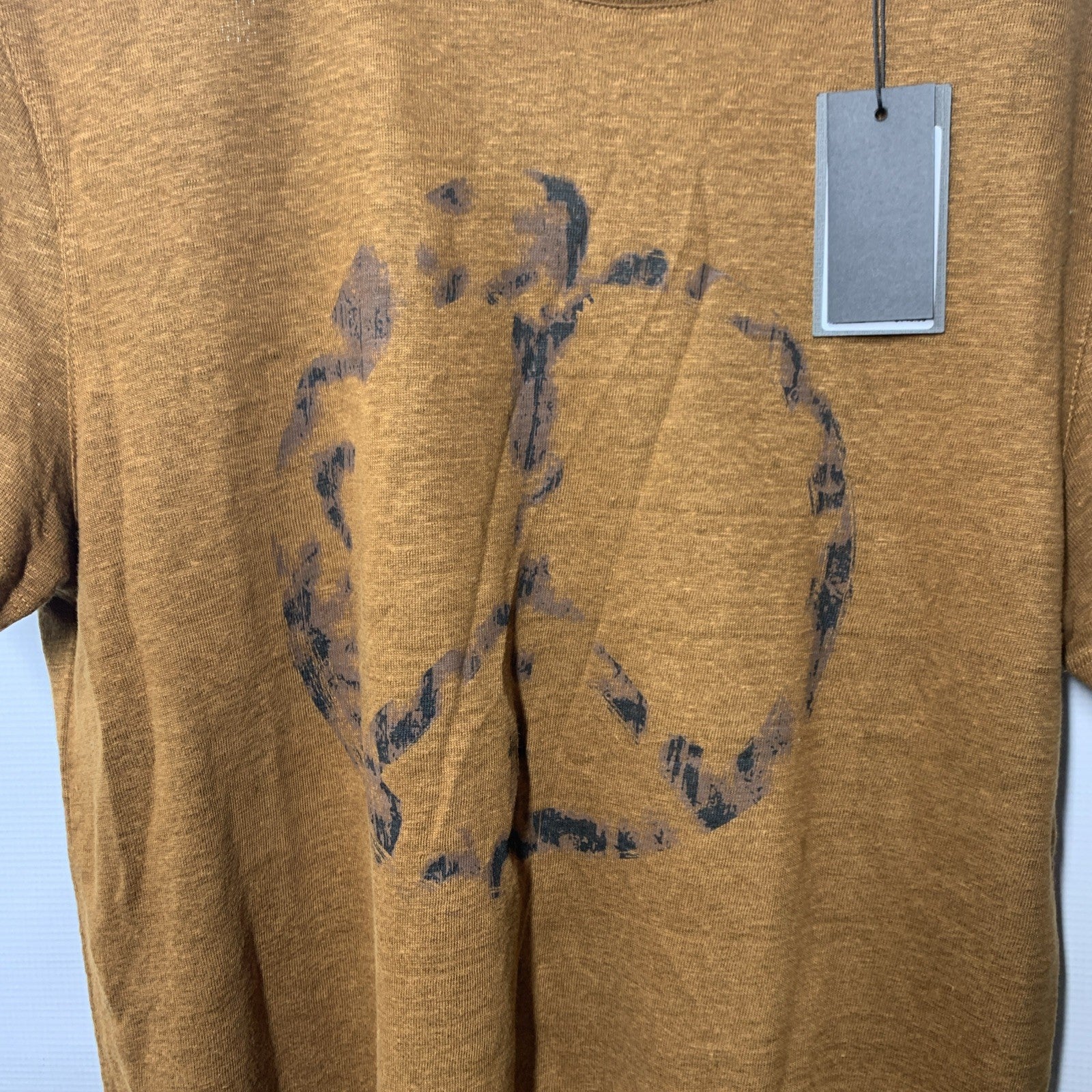 JOHN VARVATOS Linen Faded Peace Symbol Graphic Tee Shirt Mens Short Sleeve Small