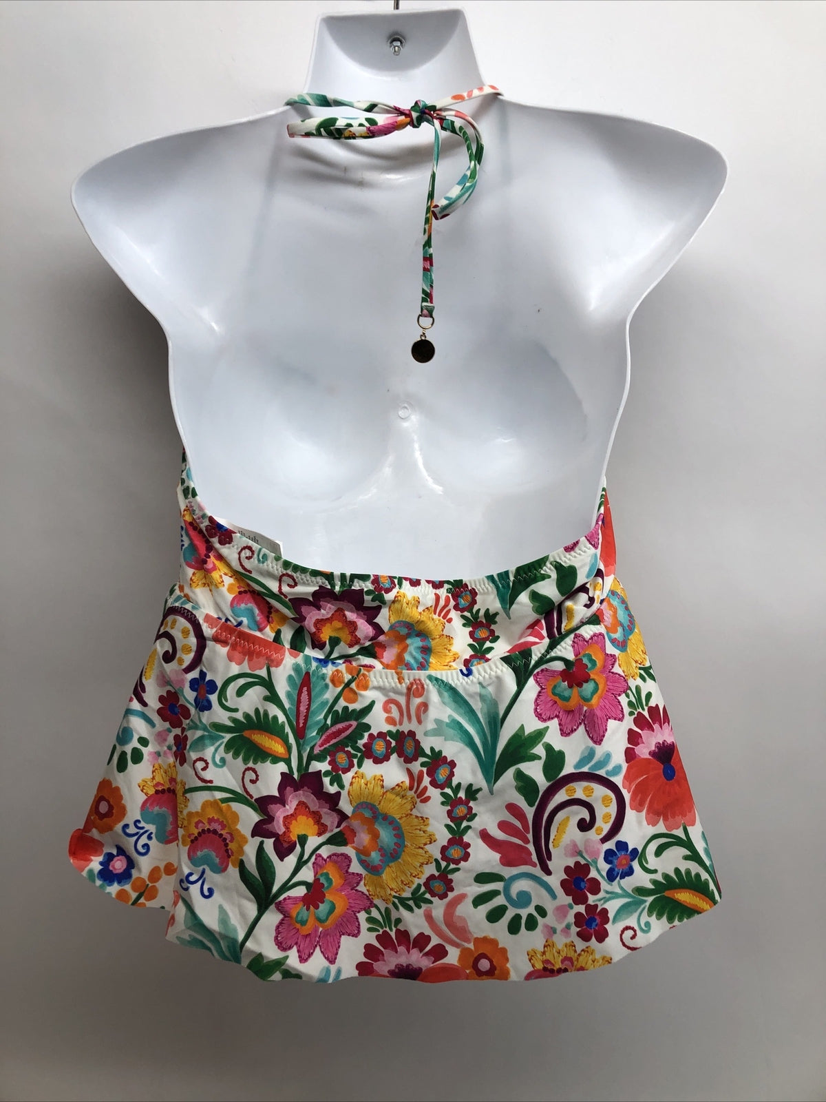 Sunshine 79 floral halter tankini swimsuit top for women, size 14, padded swimwear in vibrant floral design.