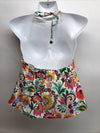 Sunshine 79 floral halter tankini swimsuit top for women, size 14, padded swimwear in vibrant floral design.