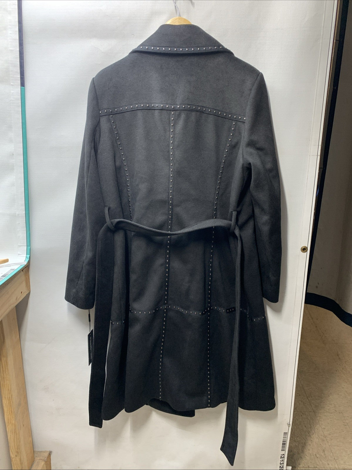 Karl Lagerfeld Paris Black Wool Coat Size L Long Sleeve LWOMW713 Big Collar