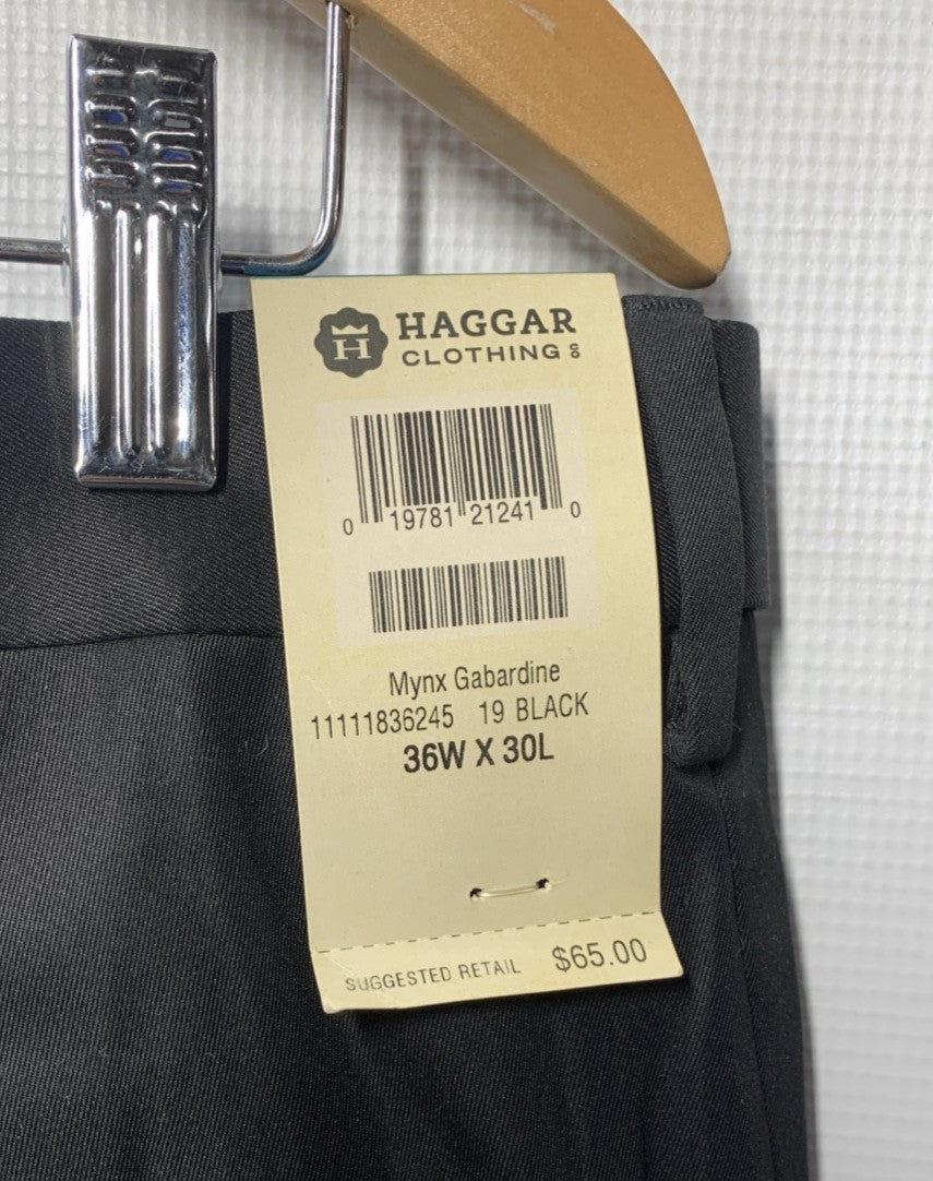 Haggar Classic Fit Pleated Black Dress Pants Hidden Expandable Waist 36Wx30L